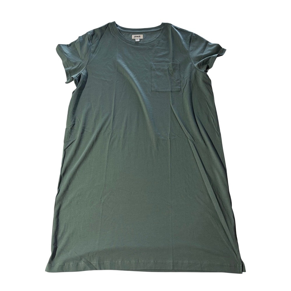 Pact TShirt Dress Womens XL Teal Pocket Short Sleeve 100% Organic Cotton Casual